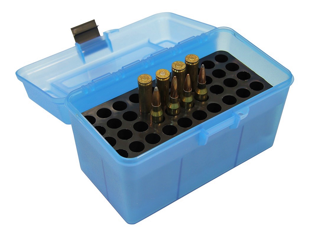 MTM H50R MAG DELUXE Ammo Box CLEAR BLUE content 50